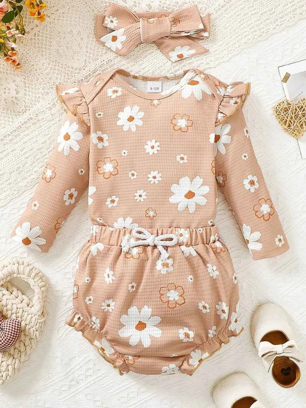 Children's Ruffled Floral Bodysuit and Bloomer, Headband Set
