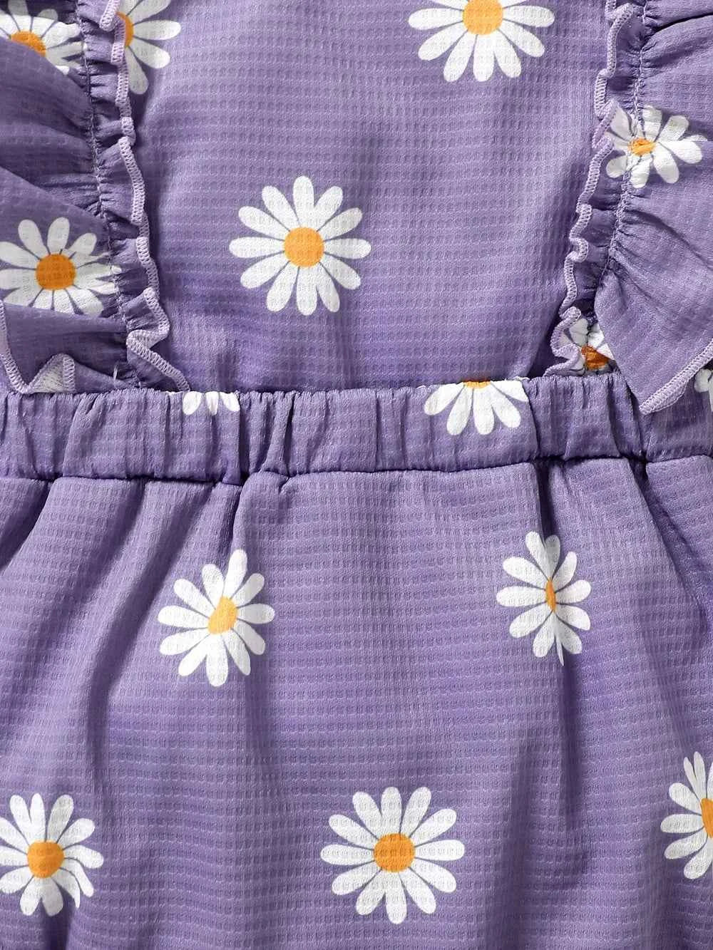 Children's Ruffled Round Neck Floral Romper with Headband