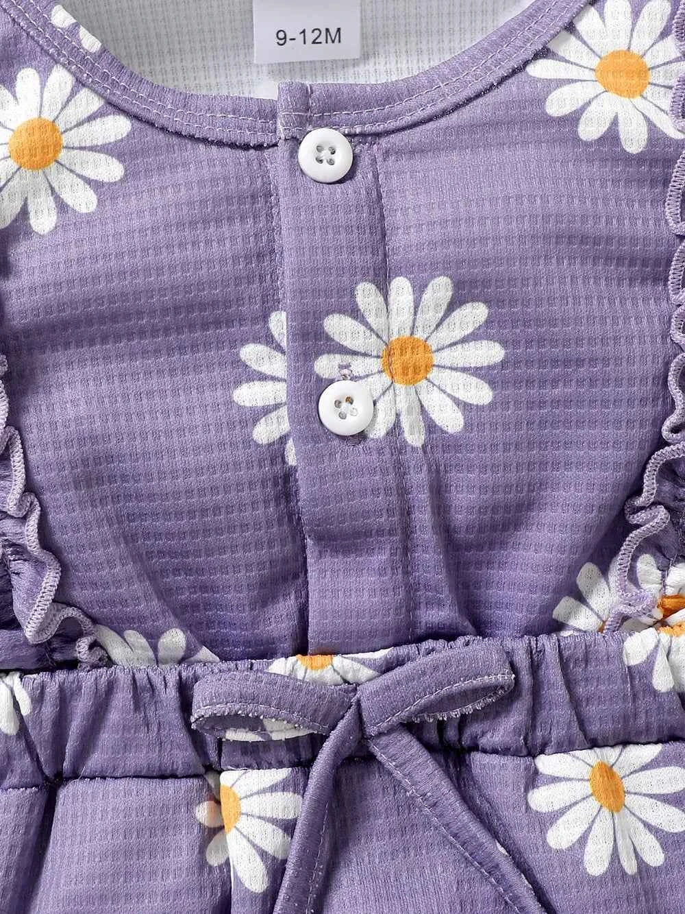 Children's Ruffled Round Neck Floral Romper with Headband