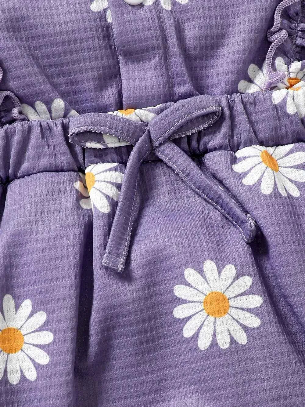 Children's Ruffled Round Neck Floral Romper with Headband
